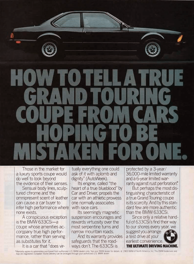 1983 BMW 633CSi advertisement