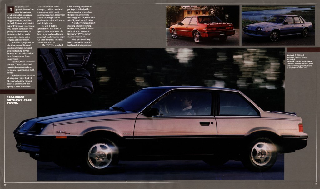 Two Skyhawk pages from the 1984 Buick brochure