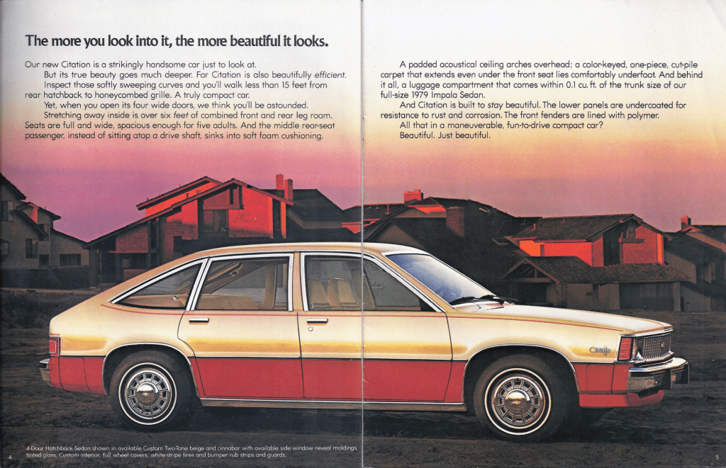 Hatchback sedan pages from the 1980 Chevrolet Citation brochure