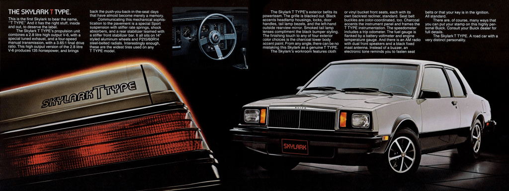 Skylark pages from the 1983 Buick T TYPE brochure