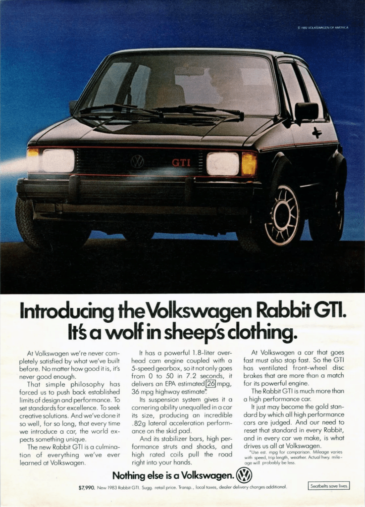 1983 Volkswagen Rabbit GTI advertisement