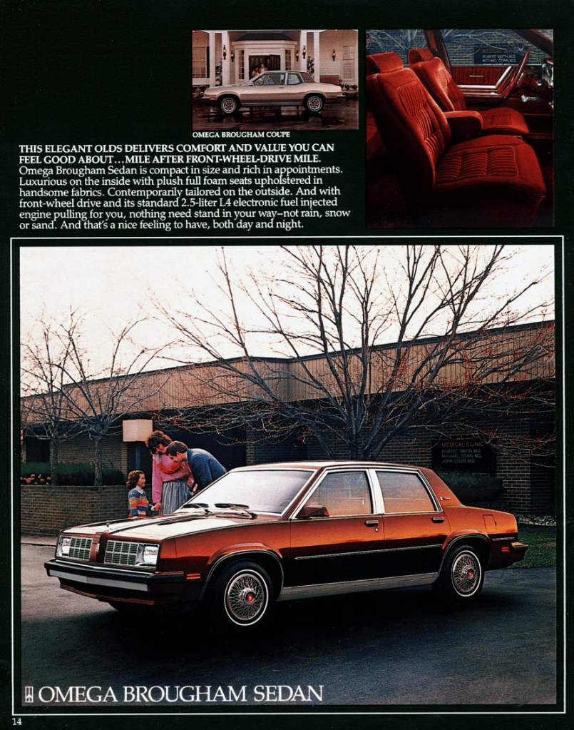 Omega Brougham page from the 1984 Oldsmobile brochure