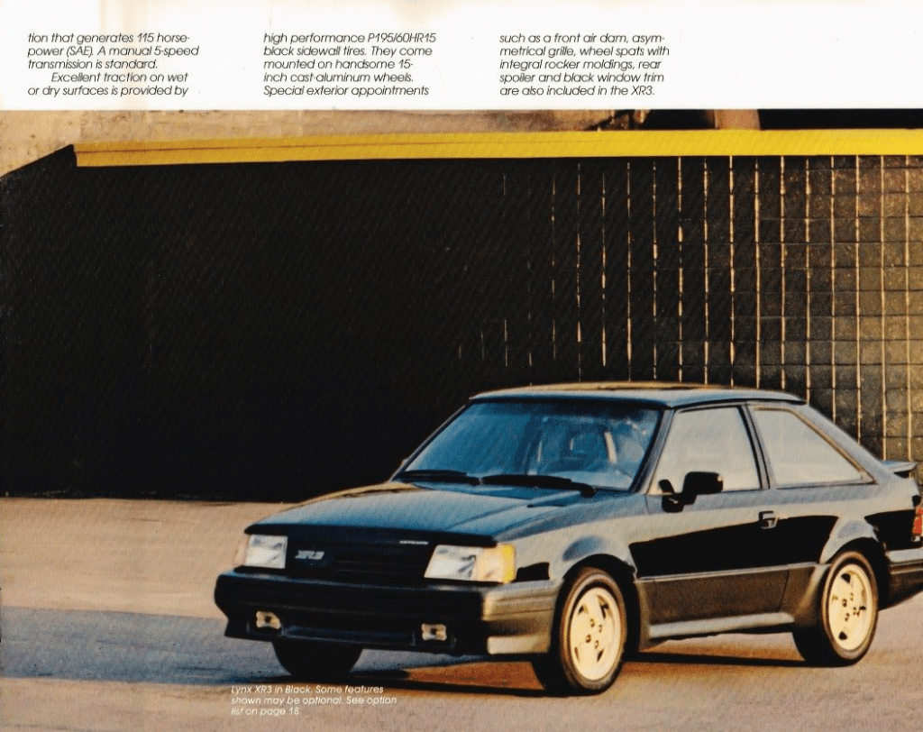 XR3 page from the 1987 Mercury Lynx brochure